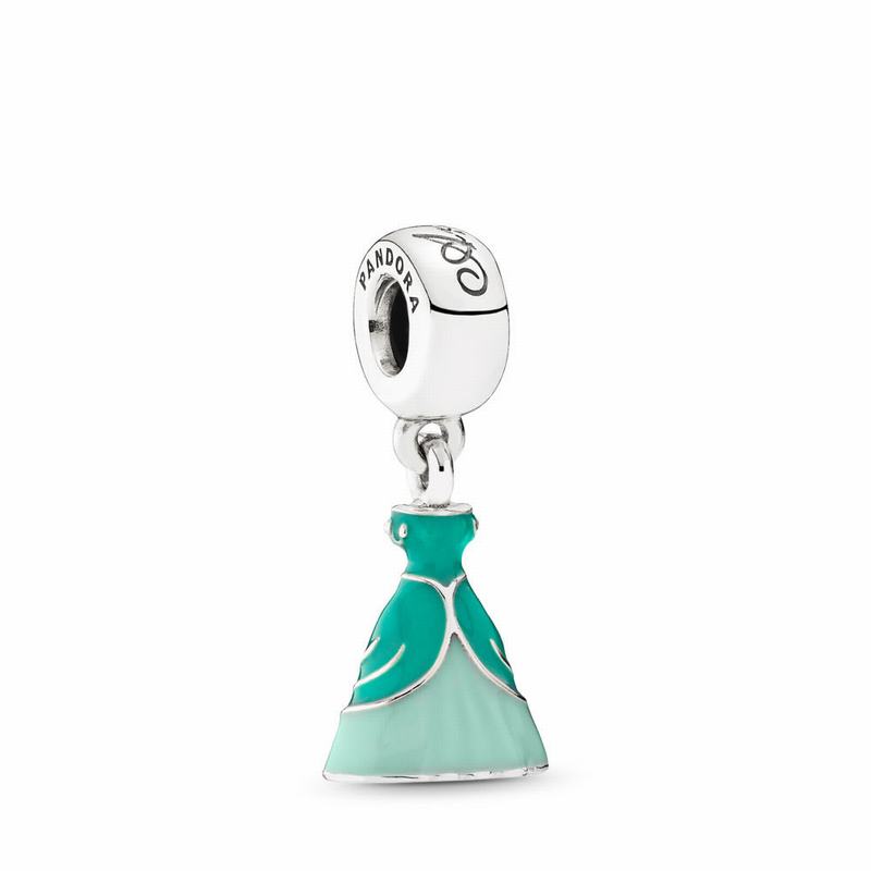 Pandora Disney Ariel's Dress Dangle Charm Ireland - Sterling Silver/Enamel/Green - 861924MGH